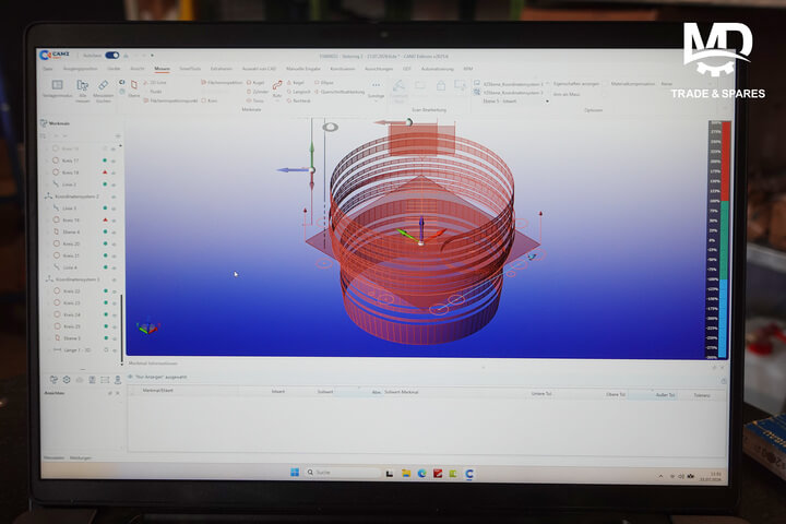 Backing rings suitable for MAN 51/60DF engines Quality assurance. Manual dimensional measurements, high precision verification using the FARO Arm, cross checking against technical drawing.
Spare parts for MAN 51/60 engines
Engine spares MAN 51/60
MAN 51/60 spare parts
MAN 51/60 engine spares