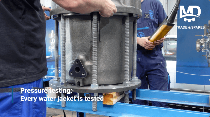 Water jackets suitable for Pielstick engines, incoming goods inspections and pressure test. Engine spares Pielstick PC2.2, Engine spares Pielstick PC2.5, Engine spares Pielstick PC2.6